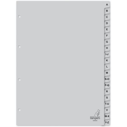 Kangaro tabbladen A-Z - A4 - PP 120 micron - grijs - 4-gaats - 20-delig letters