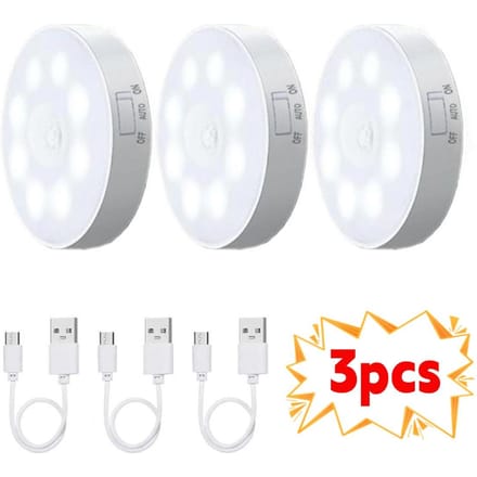 2/3/4/5 stuks Bewegingssensor LED Nachtlampje USB Oplaadbaar Nachtlampje voor Keukenkast Kledingkastlamp Trappenhuis Draadloos Kastlampje White light-3PCS