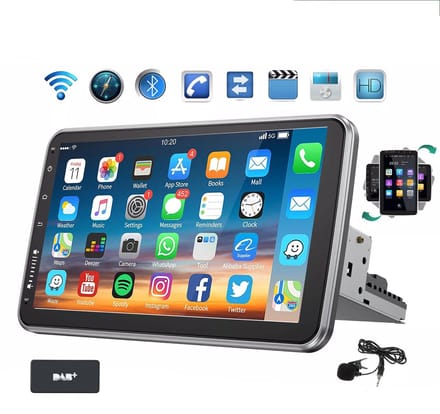 ESSGOO 1DIN Autoradio 360° draaibaar scherm - Android 15 - 4+64G - Draadloos Carplay & Andriod Auto - Bluetooth - GPS-navigatiesystem - Microfoon - Wifi Bluetooth - DAB+