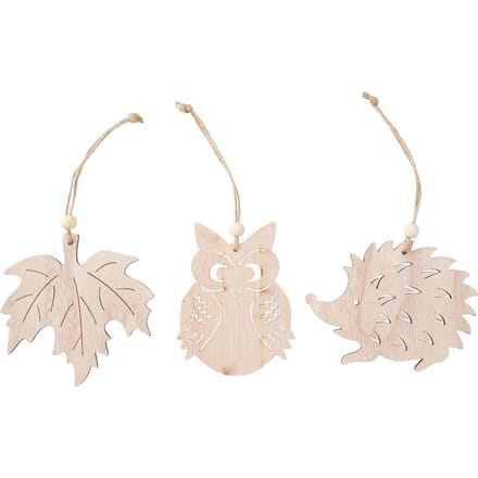 VBS Houten decoratieve hanger "Egel, uil en esdoornblad"
