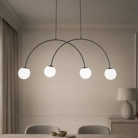 Domiluce Hanglamp Nova, glas/metaal, zwart/wit, 4-lamps