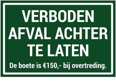 Verboden afval achter te laten sticker | 45 x 30 cm