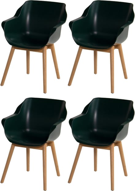 Set van 4 - Hartman Sophie Studio dining armstoel - Night green - Teak poot OP=OP