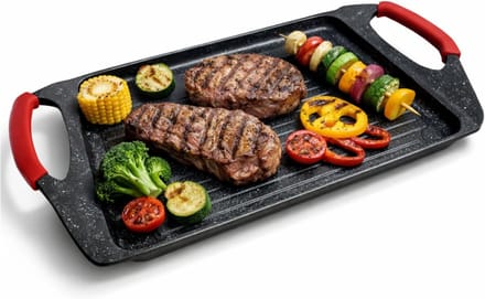 CRLYN® Grillplaat Inductie - Bakplaat - Gietijzer - Zwart en Rood