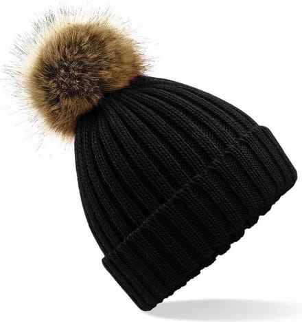 Beechfield Dames Muts met pompon - One size - Zwart