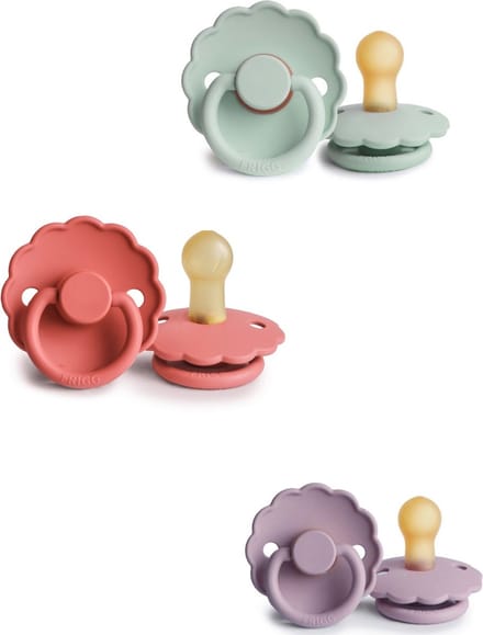 FRIGG DAISY Fopspeen set 3 stuks Seafoam,poppy en Heather 6-18 maand maat 2