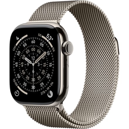 Apple Watch Series 11 GPS + Cellular 42 mm Titanium kast Milanese Loop Natuur M/L