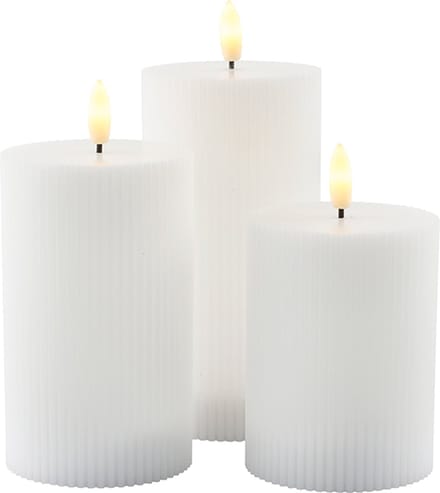 Sirius - Geribde LED-stompkaarsen 'Smilla' (Set van 3, White)