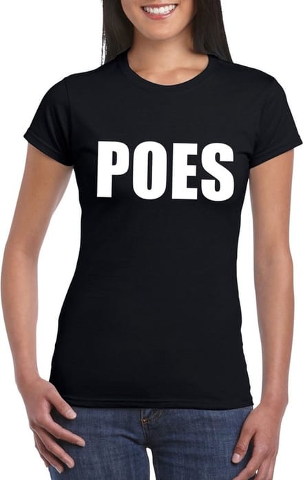 Poes tekst t-shirt zwart dames M