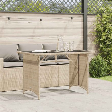 vidaXL - Tuintafel - met - glazen - blad - 110x68x70 - cm - poly - rattan - beige