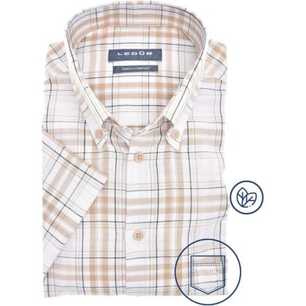 Ledûb Overhemd Sandy Checkered Classic Licht Bruin / male