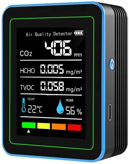 Luchtkwaliteitsmeter - Luchtkwaliteitsdetector - Binnenlucht Meten - 5 In 1 Metingen - 90x70x35mm - Zwart
