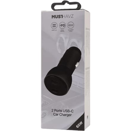 Musthavz 65W 2-poort USB-C Autolader Zwart