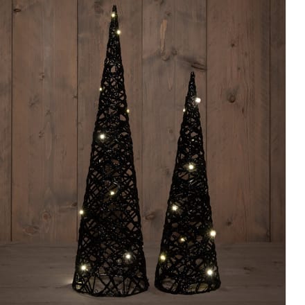 Verlichte LED kegel kerstbomen - 2x st - zwart - H40 en H60 cm