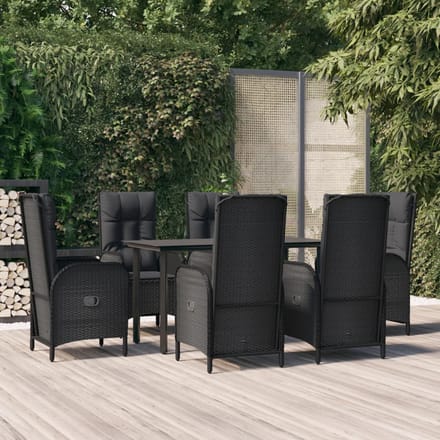 vidaXL - 7-delige - Tuinset - met - kussens - poly - rattan - zwart