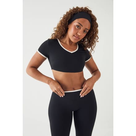 Dames Dsgn Studio Sculpt Contrast Crop Top Met V-hals | Zwart | Maat: Medium