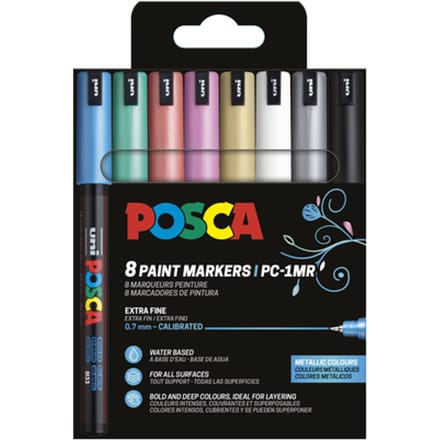 Paintmarker Uni POSCA PC1MR extra fijn metallic assorti set à 8 stuks