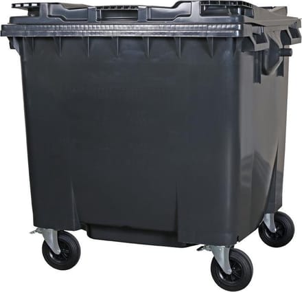 4-wiel afvalcontainer - 1100 liter - vlak deksel - grijs