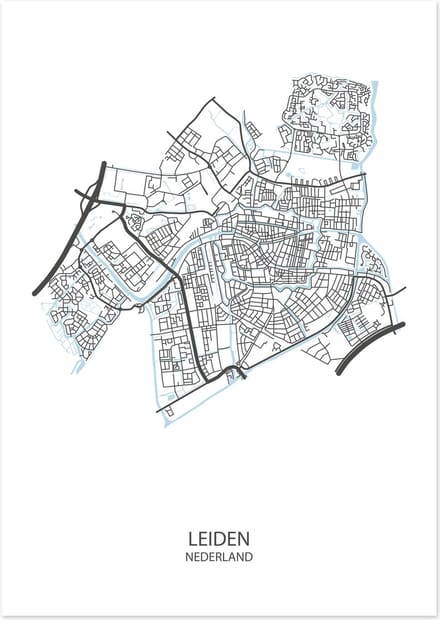 De Lange Koe Poster - Leiden Plattegrond - 42 X 29.7 Cm - Wit
