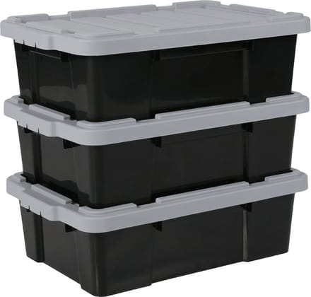 IRIS Powerbox Opbergbox - 25L - Kunststof - Zwart/Grijs - Set van 3
