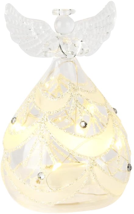 Dekoratief | Engeltje staand m/hartje, transparant/goud, glas, LED, 7x7x11cm | A255663