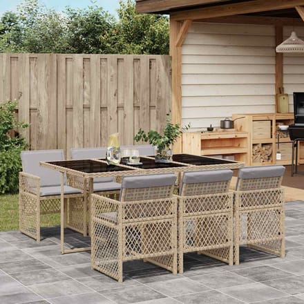 vidaXL - 7-delige - Tuinset - met - kussens - poly - rattan - beige