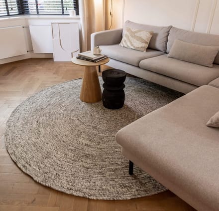 Rond wollen vloerkleed Gapo grijs gemeleerd op=op - Rond 150 Ø - (M)