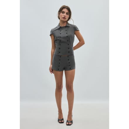 Stradivarius Overhemd met korte mouw en dubbele knoopsluiting  Donkergrijs XL