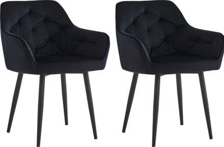 Colenis® - Iris Eetkamerstoel - Zwart - Set Van 2 - Fluweel - Velvet - Design - Met armleuning