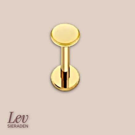 Lev Sieraden - Push pin - Flat top - 1.2 x 6mm - Goud kleurig - Titanium - Verwiselbaar labret staafje - Push pin labret base Flat top