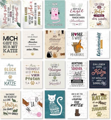 Set van 20 Postkaarten met Katten & Spreuken - Diverse Motieven - DIN A6 Ansichtkaarten