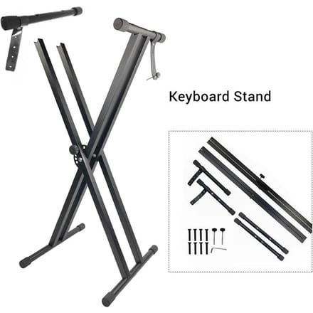 Support de clavier de piano style X réglable et portable, support de musique robuste avec sangle d'ancrage Noir gray