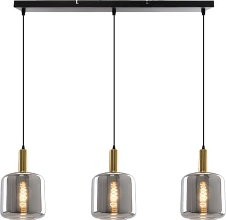 Olucia - KEANU - Hanglamp - Grijs / Zwart - 3L - Vorm: Rechthoek