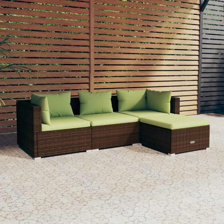 vidaXL - 4-delige - Loungeset - met - kussens - poly - rattan - bruin