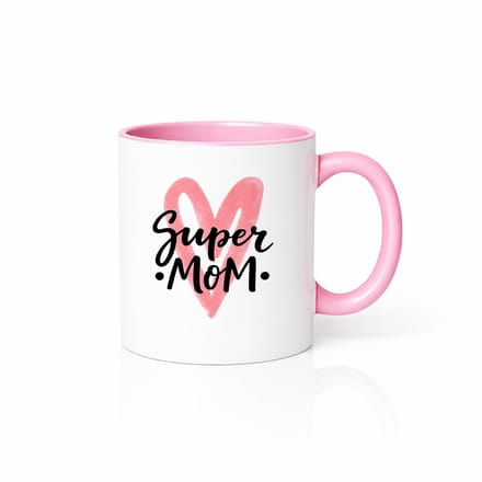 Super Mom Koffiemok met Roze Hart - Moederdag Cadeau - Roze Wit