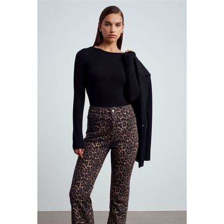 Dames Geribde Boot Hals Langsleeve Blouse