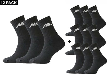 Kappa - Trisper Tennis Sock 12 pack - Voordeelpack Sokken - 43 - 46 - Zwart