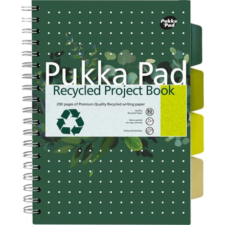 Projectboek Pukka Pad Recycled B5 lijn 4-tabs 200 pagina's 80gr groen