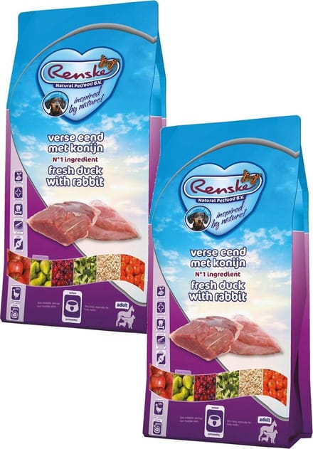Renske Adult Eend&Konijn - Hondenvoer - 2 x 2 kg