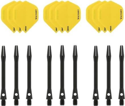 Darts Set - 3 sets - XS100 Poly - Geel - Darts flights - plus 3 sets - aluminium - darts shafts - zwart - medium