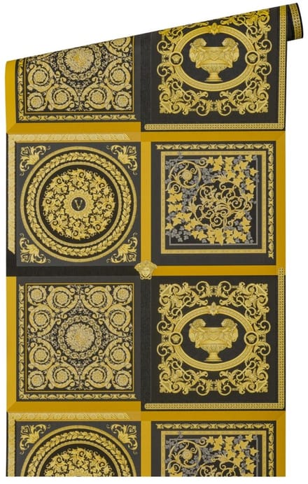 "MEDUSA HOOFD" SATIJN GLANZEND BAROK BEHANG | Design - zwart goud - A.S. Création Versace 5