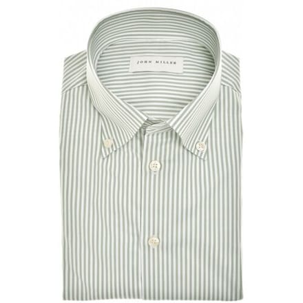 John Miller Overhemd Button-Down Cotton Non-Iron Allover Stripe Midden Groen / male