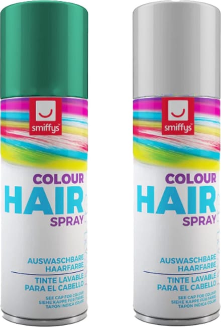 Smiffys Carnaval verkleed hoofdhaar verf/spuitspray - wit en groen - spuitbussen - 125 ml p/st