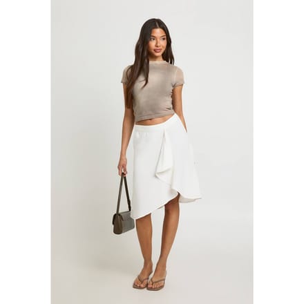 boohoo Dames Gekreukte Chiffon Awkward Length Midi Rok | Wit | Maat: 38