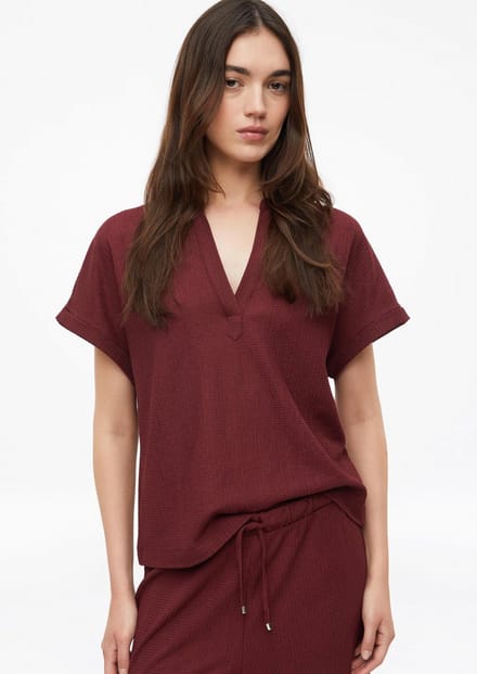 V-hals Structuur T-shirt met Casual Rechte Pasvorm Roze Vrouw s.Oliver
