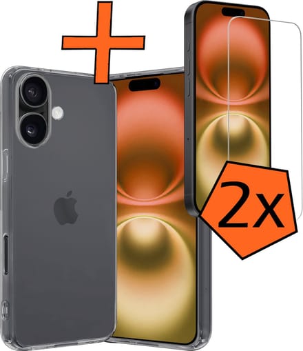 Hoes - Met 2x Screenprotector - Geschikt voor Apple iPhone 16 Plus - Sterk & Shockproof - Back Cover - Siliconen Case - Telefoon Hoes - Transparant