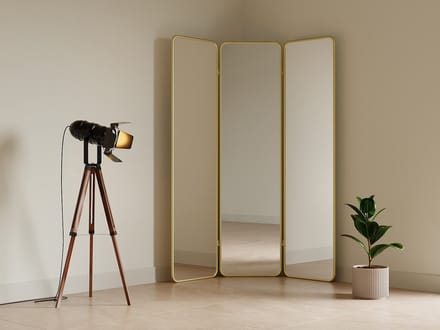 Vente-unique Spiegel kamerscherm 3 panelen in metaal - B. 146 x H. 180 cm - Goud - MIROLY