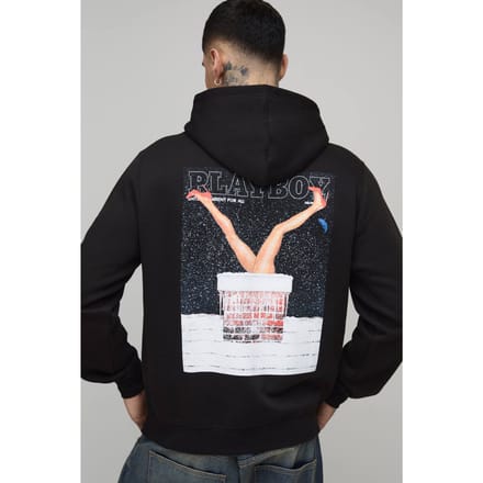 Tall Oversized Playboy Christmas License Printed Hoodie | Black | Size Small