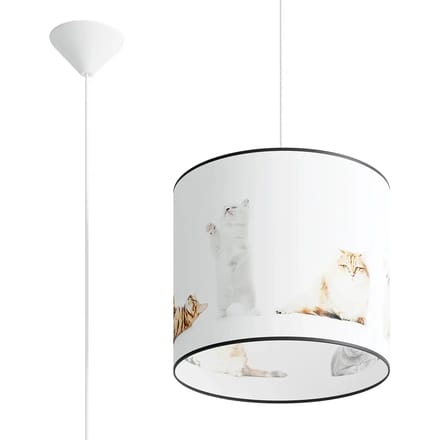 Hanglamp KITTY 30 met kattenillustraties op de kap - Sollux Lighting - IP20 - Veelkleurig pvc behuizing - 30 x 30 x 95 cm - 1 x E27 LED, exclusief lichtbron - Max. 15 W - Moderne hanglamp voor gang, kinderkamer en slaapkamer