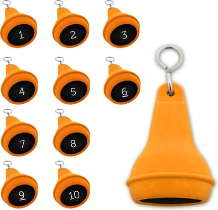 Peervormige sleutelhangers 10 stuks (+ gravering 1 t/m 10) - Oranje